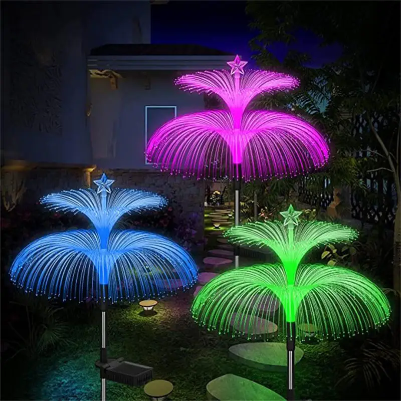 

Креативные волоконно-оптические светодиодные садовые фонари с солнечной зарядкой, однослойные, двухслойные, Ip65, для газона, внутреннего дворика, 7 цветов, Солнечная лампа