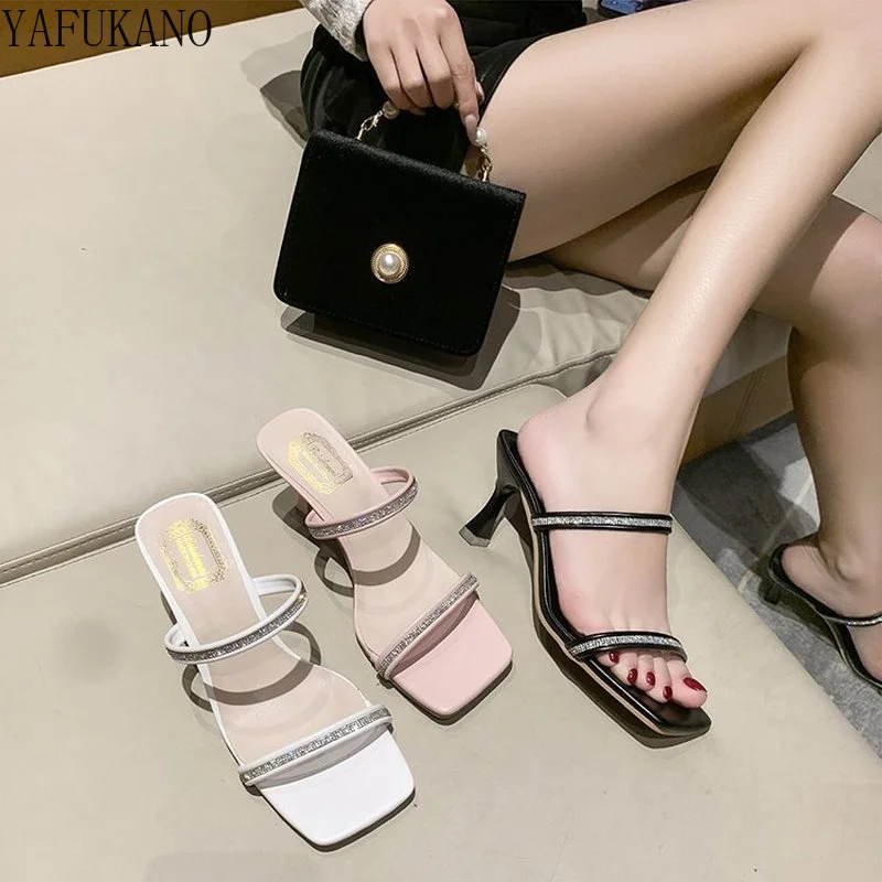 Summer Rhinestone Narrowband Women Slippers Sexy Square Toe Party Wedding Shoes Stiletto Crystal Shoes Open Toe High Heels 34-41
Summer Rhinestone Narrowband Women Slippers Sexy Square Toe Party Wedding Shoes Stiletto Crystal Shoes Open Toe High Heels 34-41