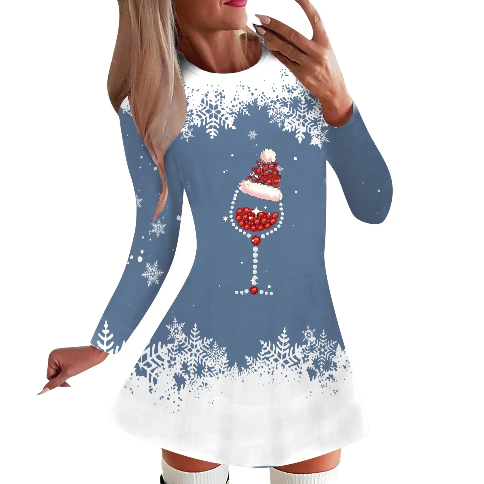 Women's Fashion Casual Christmas Dress Long Sleeved Printed Round Neck Party Christmas Midi Dress with Slit for And Flare Dress
Women's Fashion Casual Christmas Dress Long Sleeved Printed Round Neck Party Christmas Midi Dress with Slit for And Flare Dress