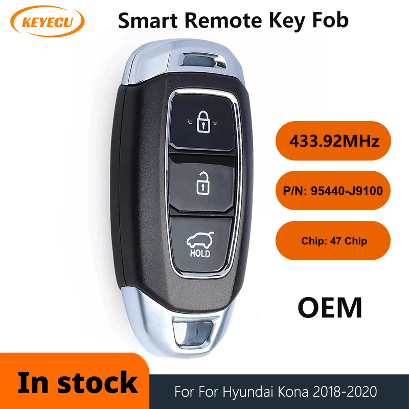 

KEYECU 95440-J9100 Keyless For Hyundai Kona 2018 2019 2020 FSK 433.92MHz NCF29A1X / HITAG 3 / 47 Chip Remote Key Fob 3 Button
