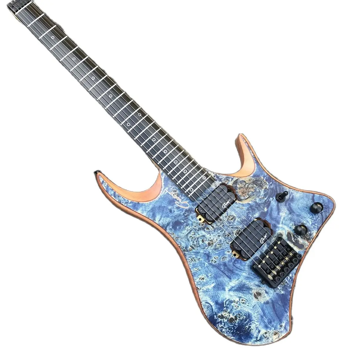 

Quilt Maple Headless Electric Guitar Colourful Paint Body Ebony Fretboard 24 Frets Imported Black Hardware with Gigbag Free