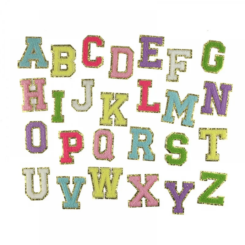 

Новинка 5,5 см 3D Φ 26 букв блестящая синель вышитые нашивки наклейки алфавит буквы вышивка аппликация 1 комплект