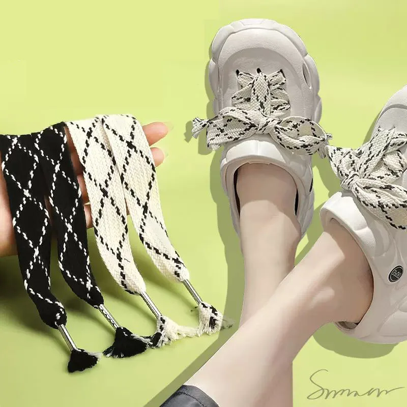 

2.5CM Widened Black White Shoe Laces for Sneakers Flat Shoelaces Canvas Shoes Slippers Croc Shoelace Shoe Decoration 120CM/140CM