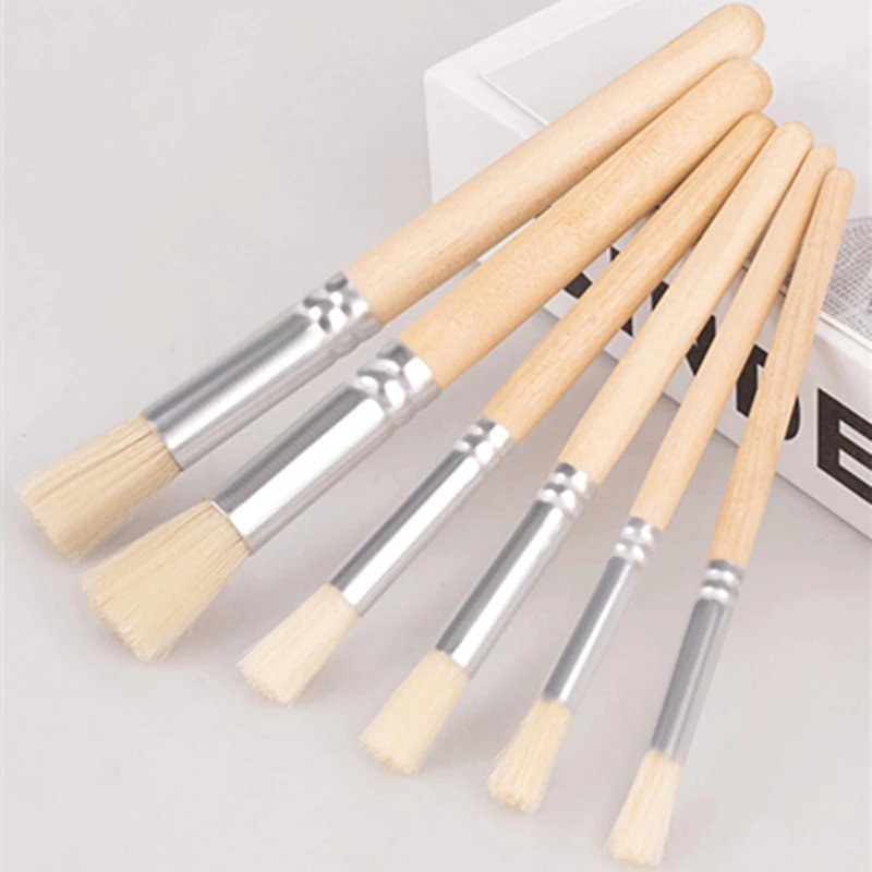 

6 Pcs Wooden Handle Watercolor Painting Stencil Brush Hog Bristle Acrylic Art Supplies for Artist Painting Supplies