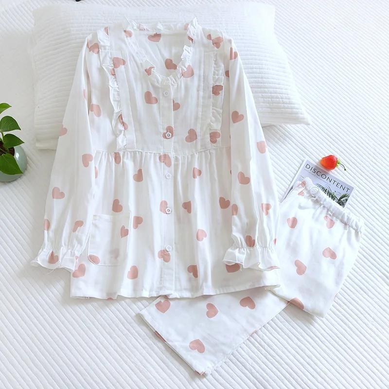 Postpartum Pajamas Cotton Double Gauze Confinement V Neck Long Sleeve Trousers Lace Collar Breastfeeding Mouth Nursing Clothes 
Postpartum Pajamas Cotton Double Gauze Confinement V Neck Long Sleeve Trousers Lace Collar Breastfeeding Mouth Nursing Clothes