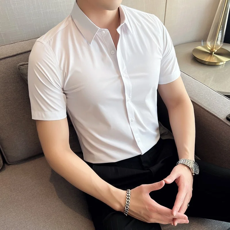 Men Short Sleeve Shirts 2022 Summer New Black/White Simple Embroidery Solid Color Casual Stretch Slim Shirt Fashion Men Clothing
Men Short Sleeve Shirts 2022 Summer New Black/White Simple Embroidery Solid Color Casual Stretch Slim Shirt Fashion Men Clothing