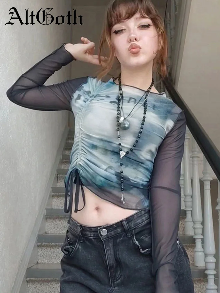 AltGoth Streetwear Y2k Mesh T-shirt Women Mall Goth Aesthetic Print Long Sleeve Drawstring Crop Tee Tops Harajuku Grunge Outfits
AltGoth Streetwear Y2k Mesh T-shirt Women Mall Goth Aesthetic Print Long Sleeve Drawstring Crop Tee Tops Harajuku Grunge Outfits