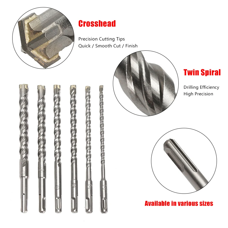 

160mm SDS Masonry Crosshead Drill 5/6/8/10/12/14/16mm Twin Spiral Hammer Head Tool Concrete Drill Bit Woodworking Twist Drill