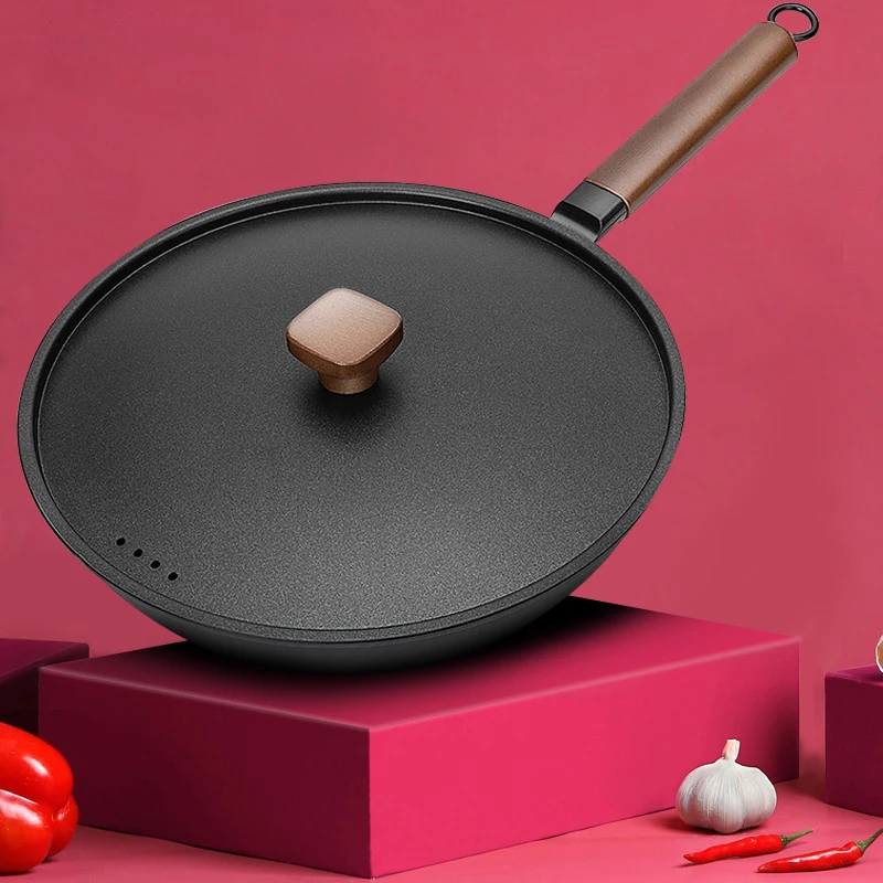 Cast Iron Wok Non-Stick Pans Induction Compatible Kitchen Fried Egg Steak Griddle Pan Beech Handle With lid Cookware 
Cast Iron Wok Non-Stick Pans Induction Compatible Kitchen Fried Egg Steak Griddle Pan Beech Handle With lid Cookware