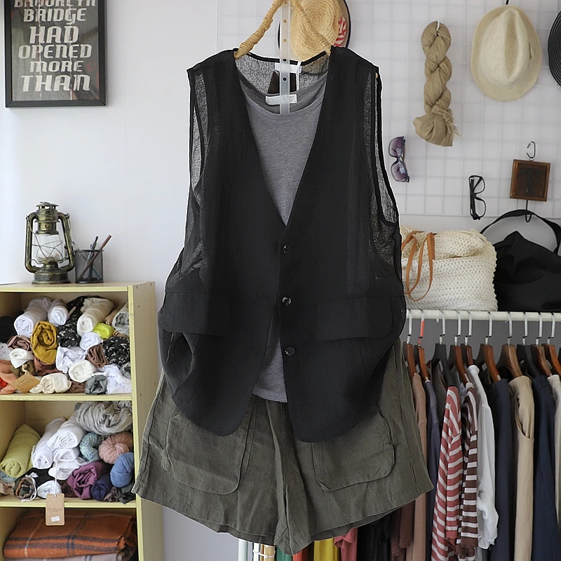 Cotton Linen Lightweight Women Vest Summer Vintage 2022 V-Neck Pocket Loose Casual All Match Female Outwear Coats Tops
Cotton Linen Lightweight Women Vest Summer Vintage 2022 V-Neck Pocket Loose Casual All Match Female Outwear Coats Tops