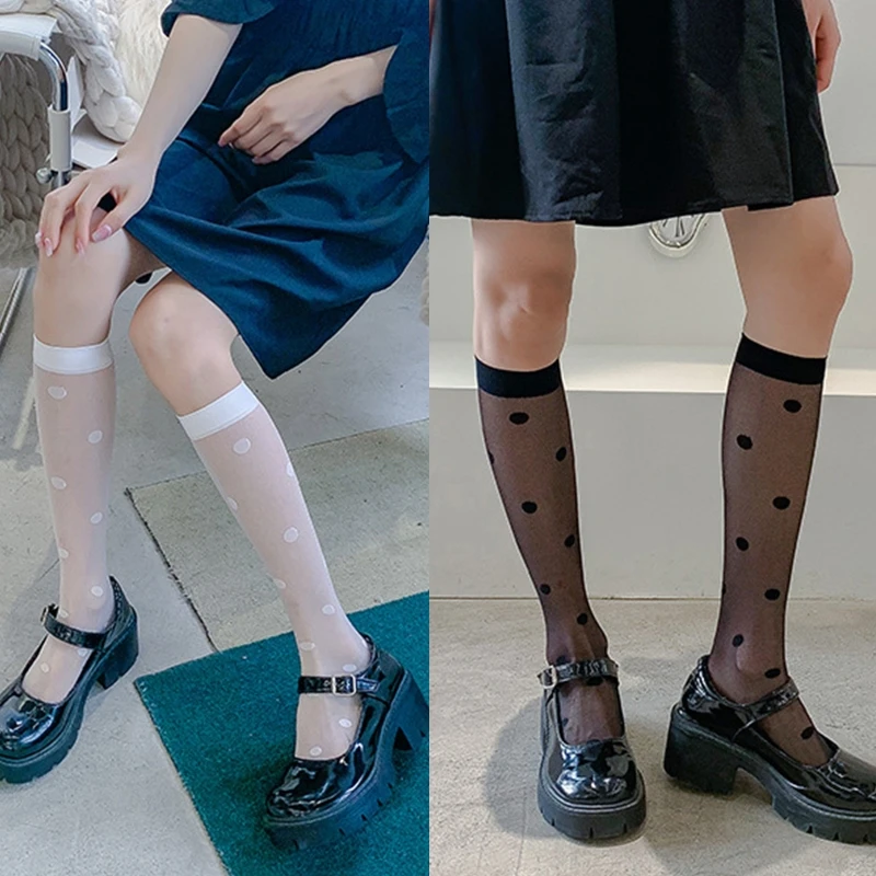 Japanese Style Women Lolita Transparent Knee High Socks Vintage Polka Dot Patterned Elastic Summer Silky Ultra-Thin Sheer 
Japanese Style Women Lolita Transparent Knee High Socks Vintage Polka Dot Patterned Elastic Summer Silky Ultra-Thin Sheer