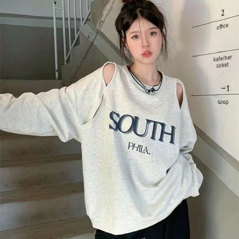 Sweatshirt Letter Print Pullovers Oversize Hollow Out Women Long Sleeve Sudadera High Street Off Shoulder Hoodies O Neck
Sweatshirt Letter Print Pullovers Oversize Hollow Out Women Long Sleeve Sudadera High Street Off Shoulder Hoodies O Neck