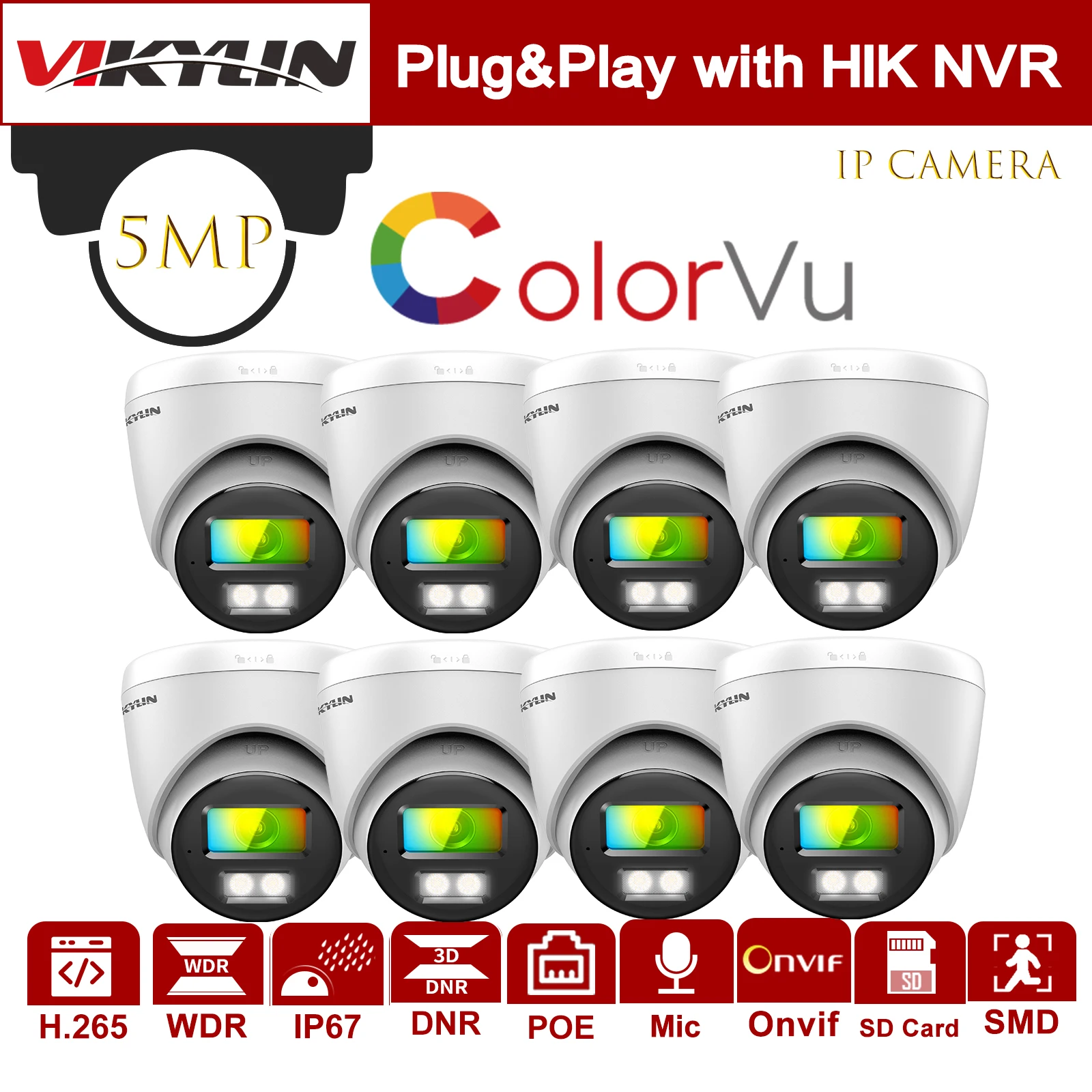 IP-камера видеонаблюдения VIKYLIN HIK OEM 5MP ColorVu, IP67 H.265, низкая яркость 24/7, красочная купольная IP-камера видеонаблюдения, IP-камера Hik-connect
IP-камера видеонаблюдения VIKYLIN HIK OEM 5MP ColorVu, IP67 H.265, низкая яркость 24/7, красочная купольная IP-камера видеонаблюдения, IP-камера Hik-connect