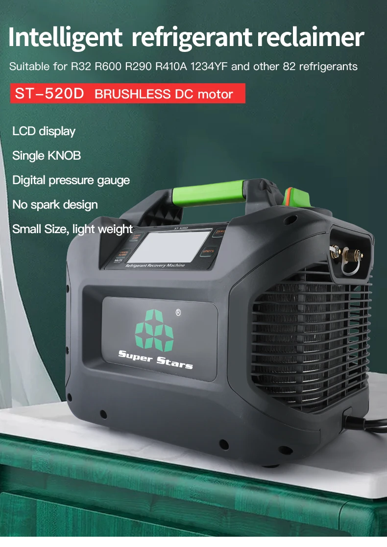 ST-520D Refrigerant Recovery Machine HVAC Portable Air Condition Compressor with Pipe Fitting 1/2 HP for All Common CFC HFC HCFC
ST-520D Refrigerant Recovery Machine HVAC Portable Air Condition Compressor with Pipe Fitting 1/2 HP for All Common CFC HFC HCFC