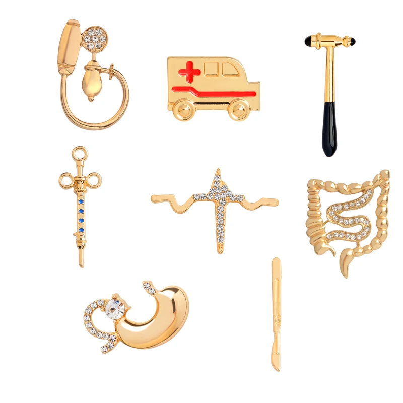 Medical Jewelry Heartbeat Scalpel Reflex Hammer Syringe Blood Pressure Meter Ambulance Stomach Intestines Brooch Pins Badges 
Medical Jewelry Heartbeat Scalpel Reflex Hammer Syringe Blood Pressure Meter Ambulance Stomach Intestines Brooch Pins Badges