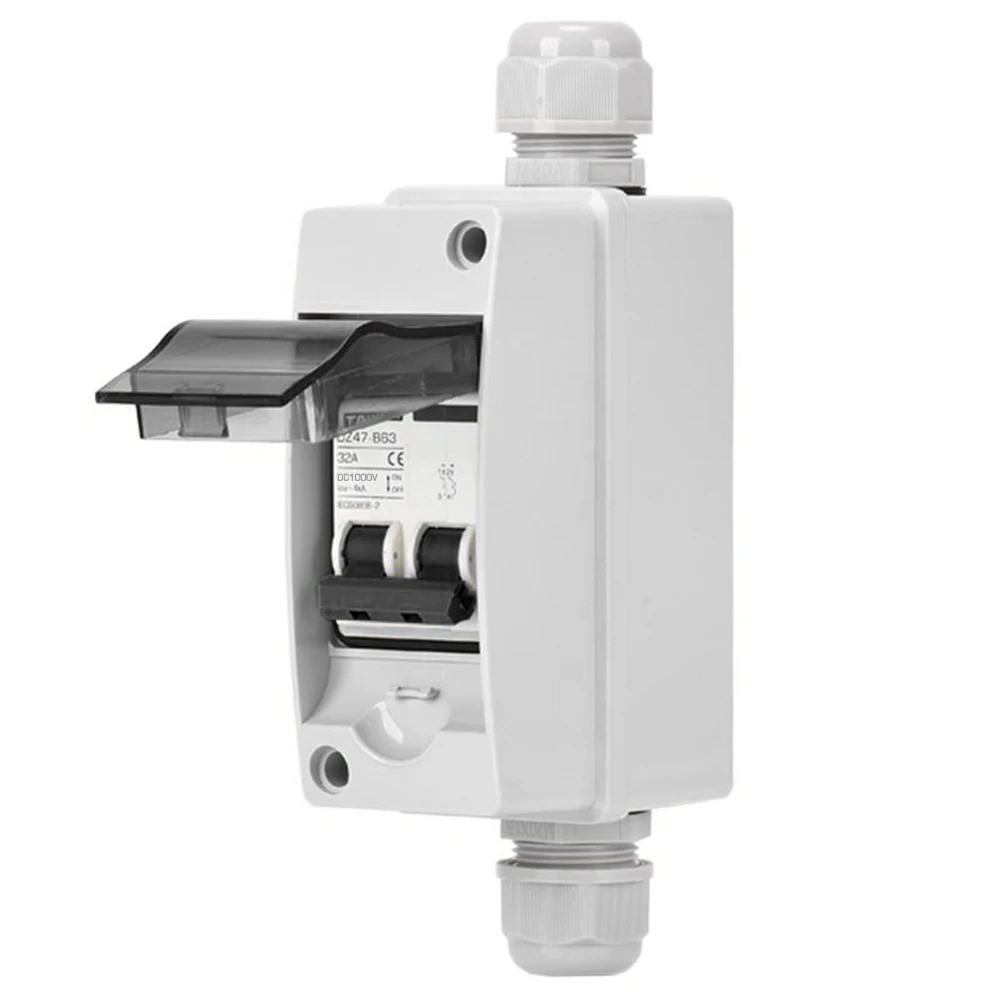 Solar Photovoltaic Cell Combiner Box DC1000V DC Circuit Breaker Switch With Junction Box 2-pole 10A/16A/20A/25A/32A/40A/50A
Solar Photovoltaic Cell Combiner Box DC1000V DC Circuit Breaker Switch With Junction Box 2-pole 10A/16A/20A/25A/32A/40A/50A