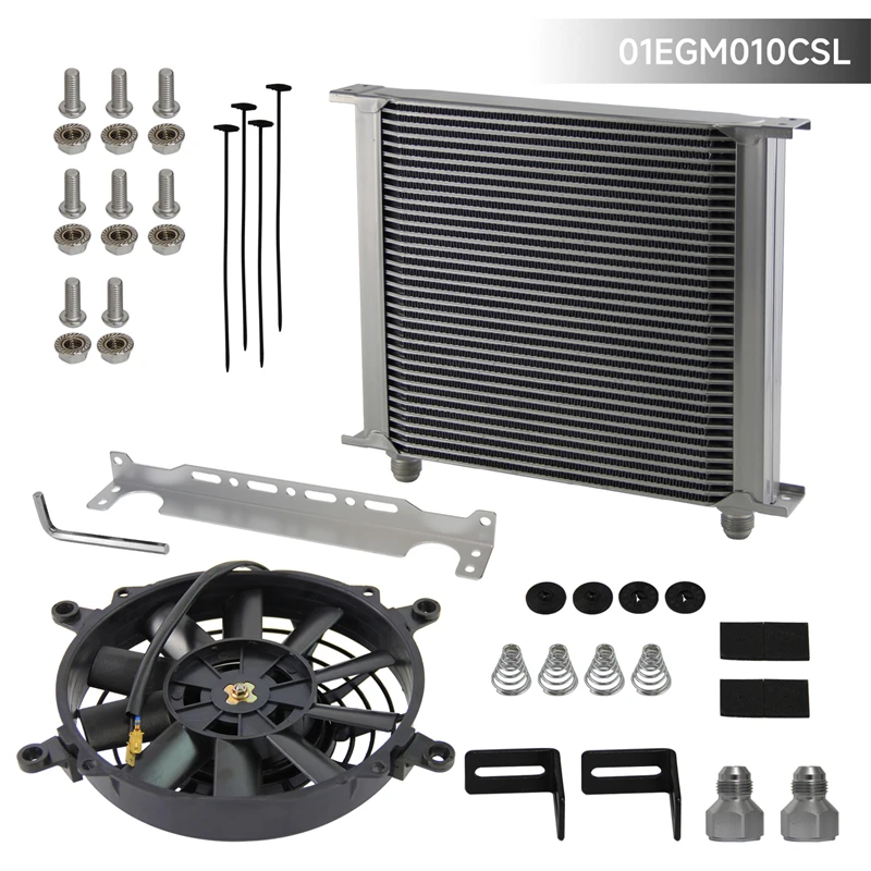 Universal 34 Row AN10 Engine Oil Cooler with AN10 To AN8 Fittings Mounting Bracket + 7" Electric Fan 12V 80W Black/Silver
Universal 34 Row AN10 Engine Oil Cooler with AN10 To AN8 Fittings Mounting Bracket + 7" Electric Fan 12V 80W Black/Silver
