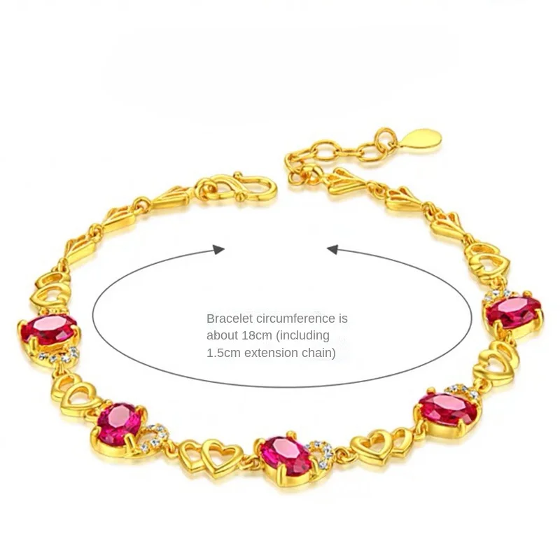 HOYON Luxury 24k Yellow Gold Color Natural Ruby For women Heart Bracelet Zircon Gold Bracelet Girlfriend Birthday Jewelry Gift
HOYON Luxury 24k Yellow Gold Color Natural Ruby For women Heart Bracelet Zircon Gold Bracelet Girlfriend Birthday Jewelry Gift