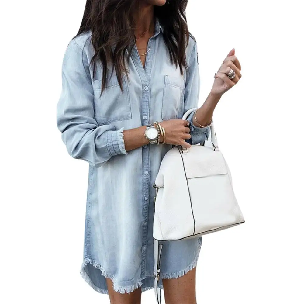 Fashion Women Turn Down Collar Long Sleeve Tassel Denim Shirt Women Long Cardigan 2022
Fashion Women Turn Down Collar Long Sleeve Tassel Denim Shirt Women Long Cardigan 2022