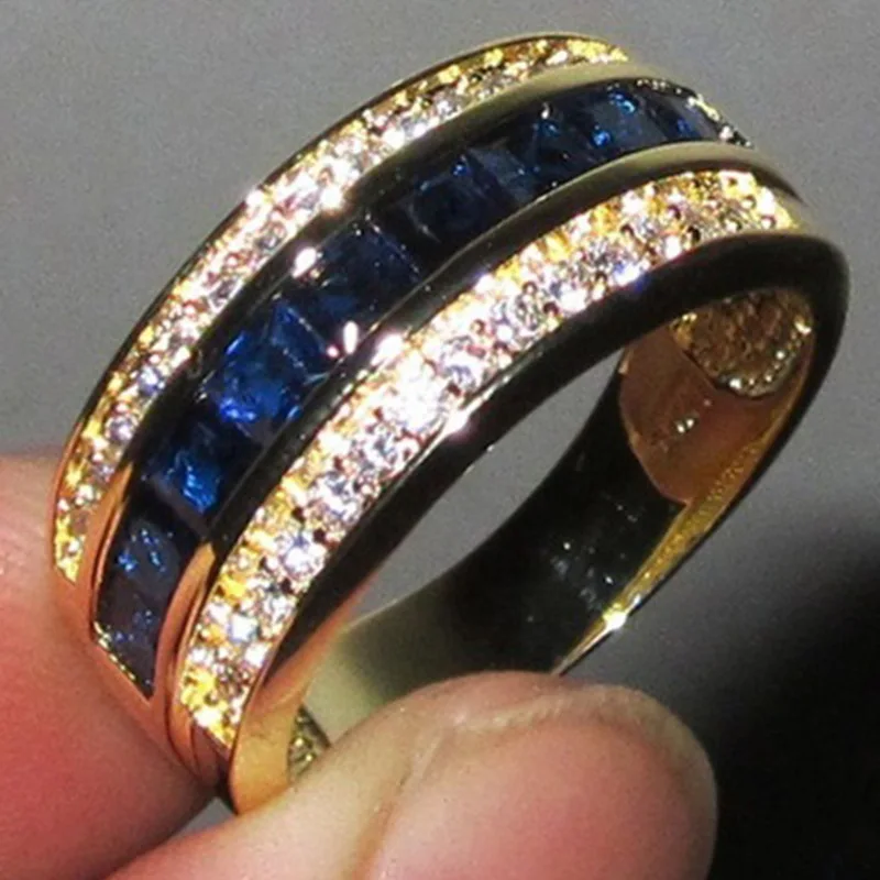Trendy Unisex Bule Square Cubic Zirconia Crystal Gold Color Female Male Ring for Women Men Party Jewelry Accessories
Trendy Unisex Bule Square Cubic Zirconia Crystal Gold Color Female Male Ring for Women Men Party Jewelry Accessories