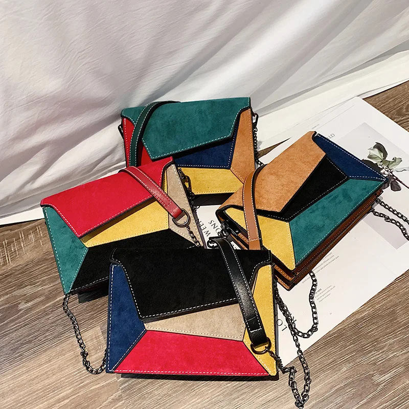 

Retro Shoulder Crossbody Bags for Women Patchwork Shoulder Messenger Bags with Chain Strap Lady Small Criss-Cross Flap Bag