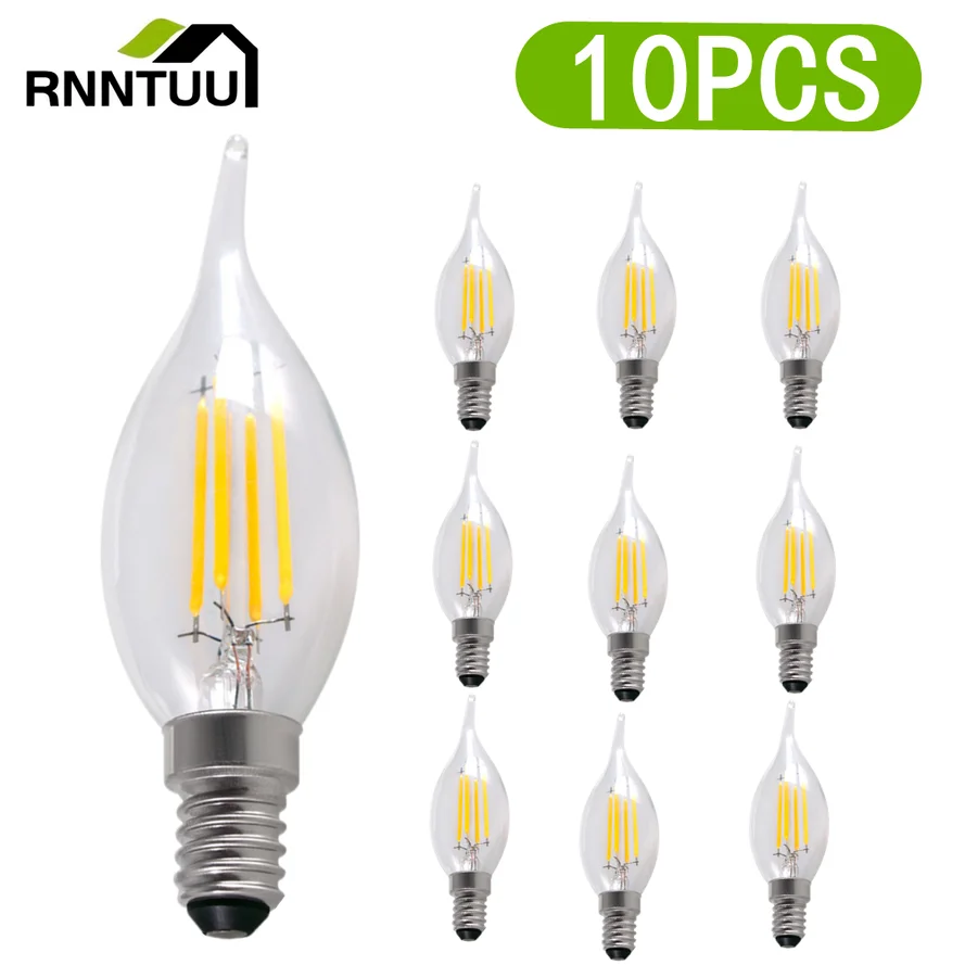 

10pcs LED Bulb E14 2W/4W/6W Edison Retro Filament Candle Light AC220V C35 Warm/Cold White 360 Degree Energy Saving Lamp