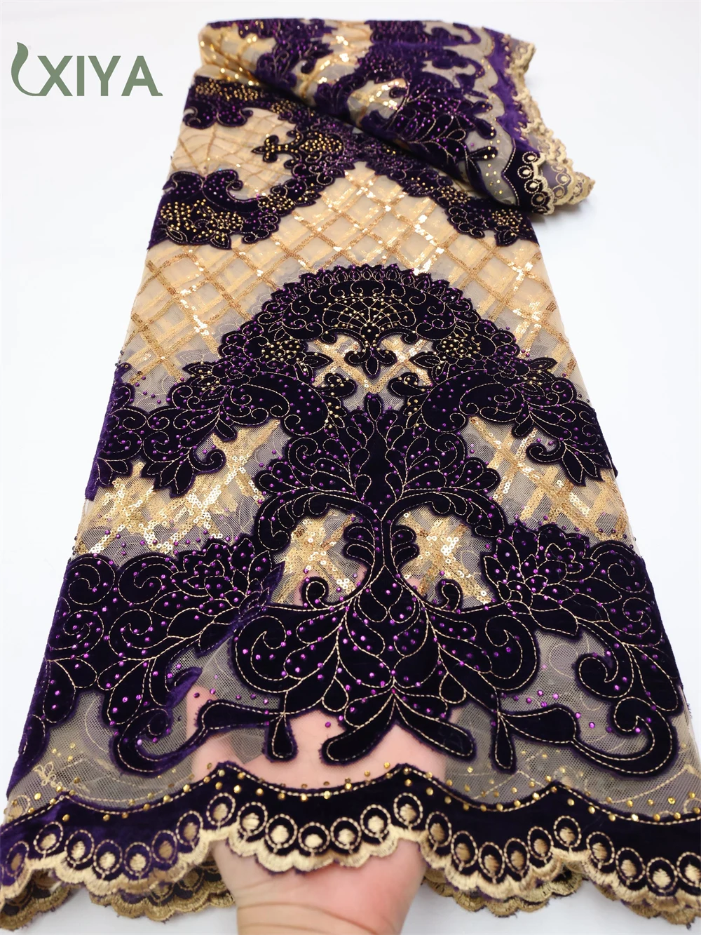 XIYA Purple African Velvet Lace Fabrics With Stones Nigerian French Mesh Lace Fabric 2022 For Wedding Party Dress Sewing LY763-8
XIYA Purple African Velvet Lace Fabrics With Stones Nigerian French Mesh Lace Fabric 2022 For Wedding Party Dress Sewing LY763-8