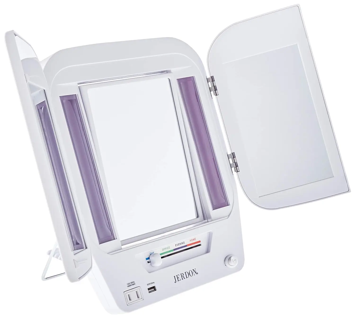 Two-Sided Makeup Mirror with Lights - Vanity Mirror with 5X Magnification & Multiple Light Settings - White Base - Model JGL
Two-Sided Makeup Mirror with Lights - Vanity Mirror with 5X Magnification & Multiple Light Settings - White Base - Model JGL