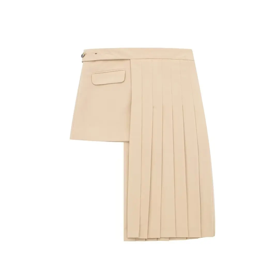 

2023 New Asymmetrical Pleat Mini Skirt Women High-waist Elegant Khaki Skirts for Women Chic Lady Female Clothing