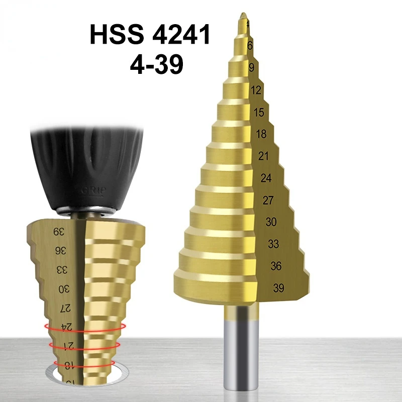 4-39mm HSS Titanium Coated Step Drill Bit Drilling Power Tools for Metal High Speed Steel Wood Hole Cutter Cone Drill Bit
4-39mm HSS Titanium Coated Step Drill Bit Drilling Power Tools for Metal High Speed Steel Wood Hole Cutter Cone Drill Bit
