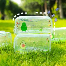 Stationery Pencil Case Cute Cartoon Oil Transparent Quicksand Avocado Large Capacity Pen Case INS Style Portable Cosmetic Bag