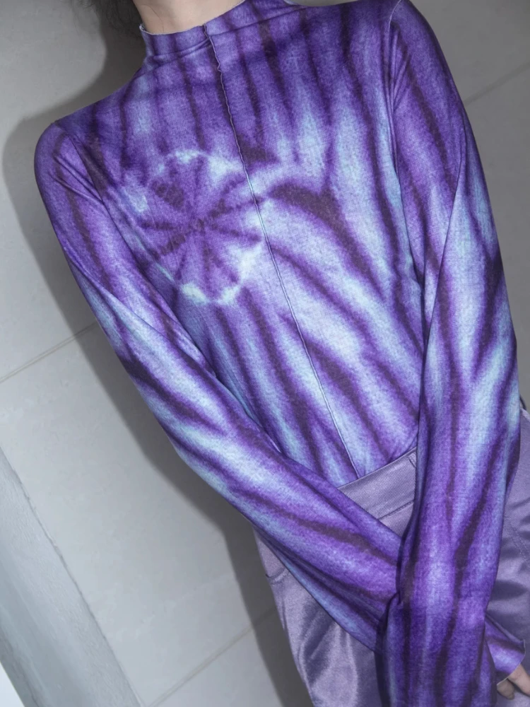 Millennium Mambo Magical Purple Tie-dye Print Elastic Knitted Brushed Turtleneck Long Sleeve Top Niche Autumn/Winter Base Shirt
Millennium Mambo Magical Purple Tie-dye Print Elastic Knitted Brushed Turtleneck Long Sleeve Top Niche Autumn/Winter Base Shirt