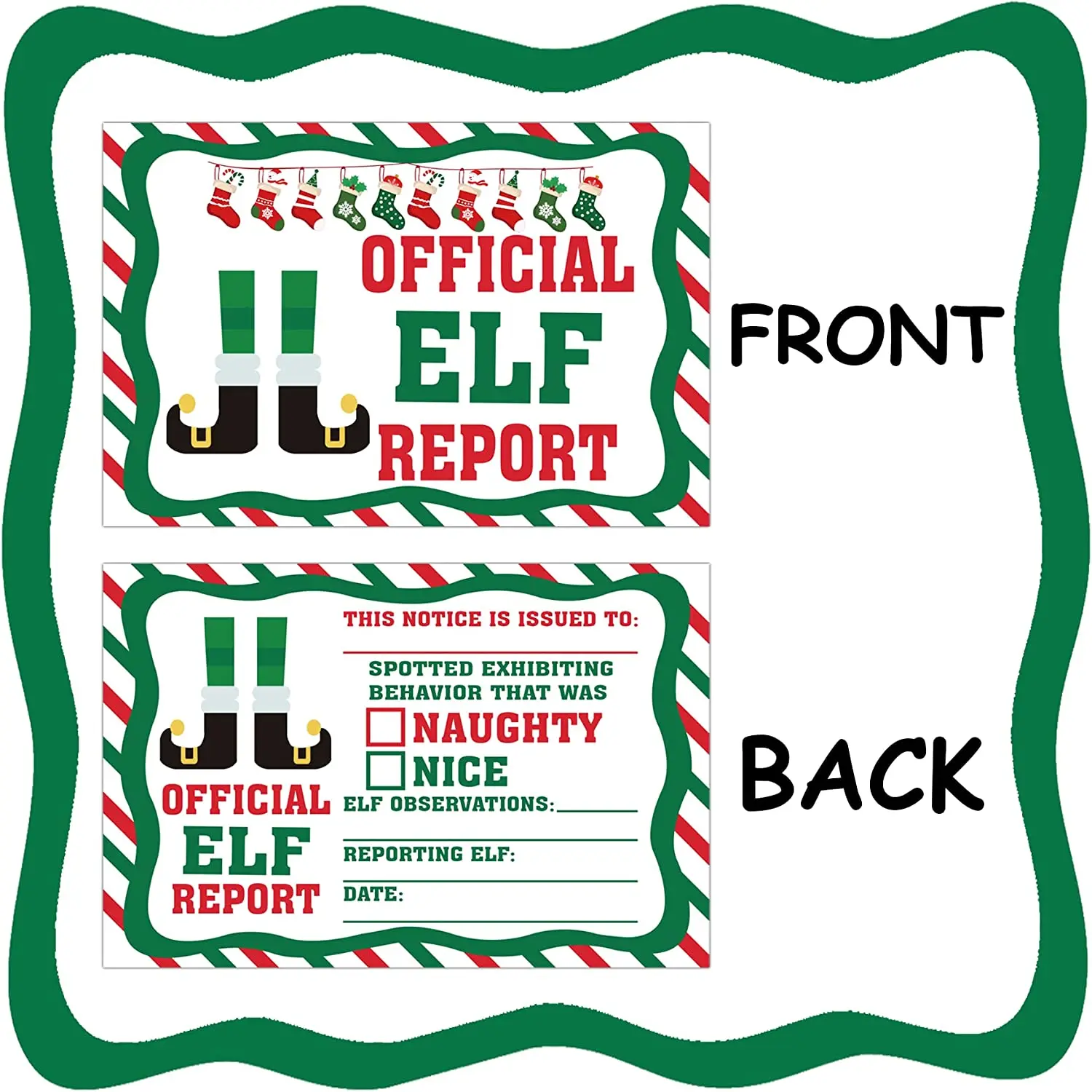 

25 Pack Official Elf Reports North Pole Elf Christmas Cards 4 x 6 Inch Elf Report Naughty and Nice Behavior Xmas Note Card