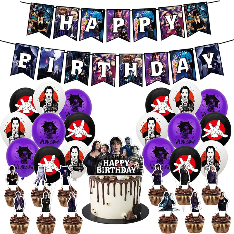 Wednesday Addams Movie Theme Balloon Banner Cake Flag Birthday Party Decorative Latex Balloon Set Party Supplies Site Layout 
Wednesday Addams Movie Theme Balloon Banner Cake Flag Birthday Party Decorative Latex Balloon Set Party Supplies Site Layout