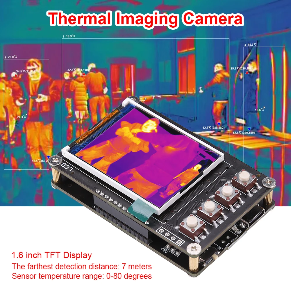Infrared Thermal Imager AMG8833 Thermal Imaging Camera Temperature Sensors 1.6 Inch TFT Display Screen 10Hz Data Refresh Rate
Infrared Thermal Imager AMG8833 Thermal Imaging Camera Temperature Sensors 1.6 Inch TFT Display Screen 10Hz Data Refresh Rate
