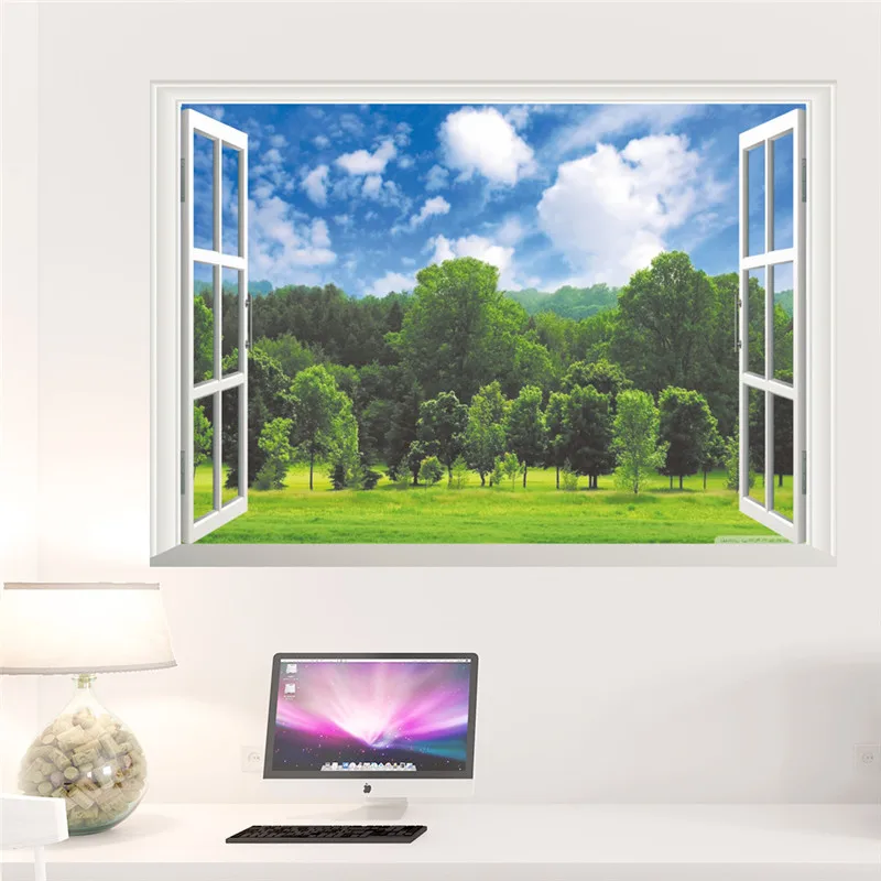 New 3D Window View Sky Landscape Wall Sticker Wall Art Removable Bedroom Living Room Green Tree Forest Wallpaper Kitchen Sticker
New 3D Window View Sky Landscape Wall Sticker Wall Art Removable Bedroom Living Room Green Tree Forest Wallpaper Kitchen Sticker