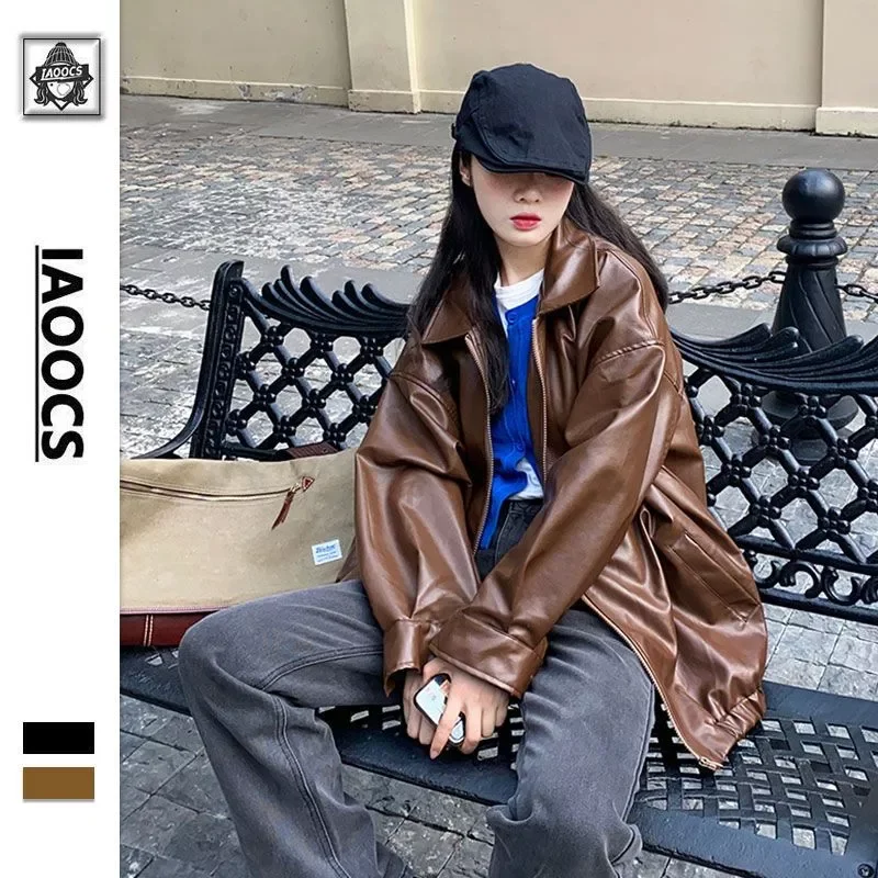 2023New jack for women Hong Kong style spring autumn unisex Korean leather men loose lovers hip hop punk brown leather coat 
2023New jack for women Hong Kong style spring autumn unisex Korean leather men loose lovers hip hop punk brown leather coat