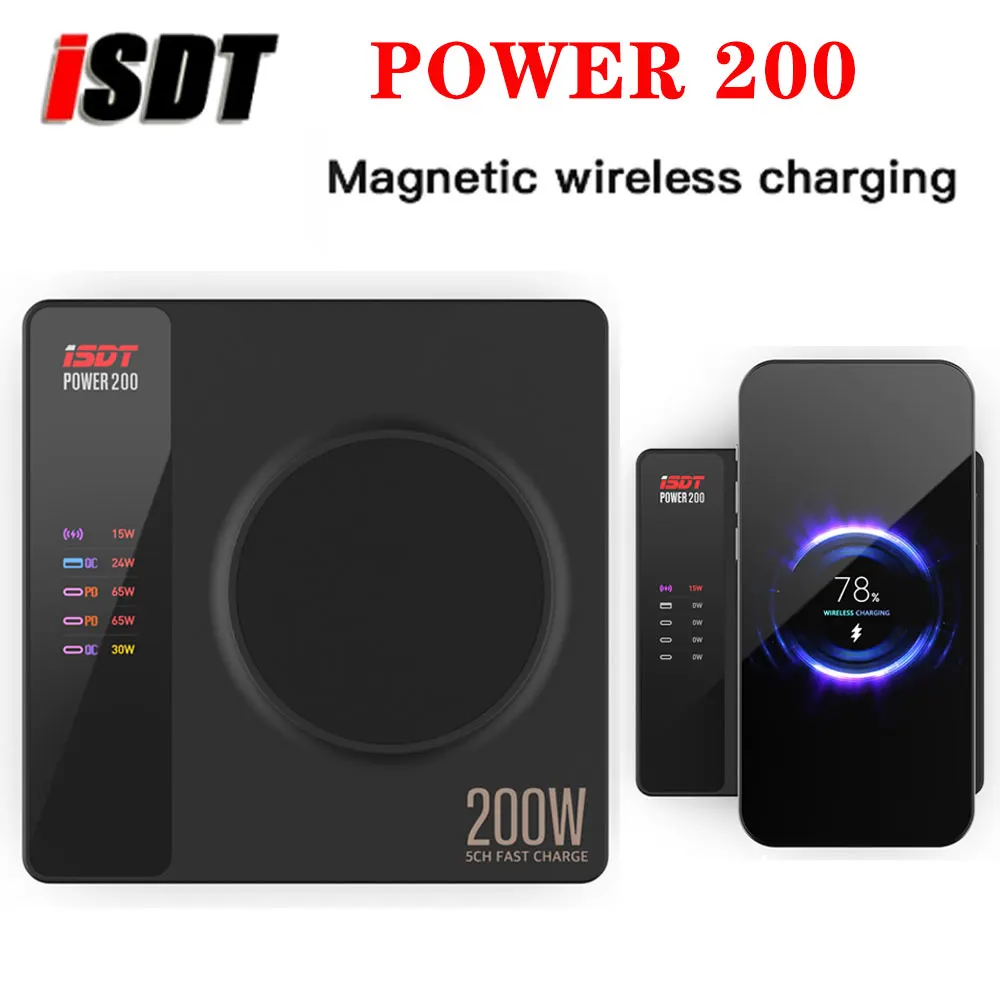 ISDT POWER 200 AC100 ~ 240 В 200 Вт беспроводной многопротокольный независимый канал подключения приложения для зарядки
ISDT POWER 200 AC100 ~ 240 В 200 Вт беспроводной многопротокольный независимый канал подключения приложения для зарядки