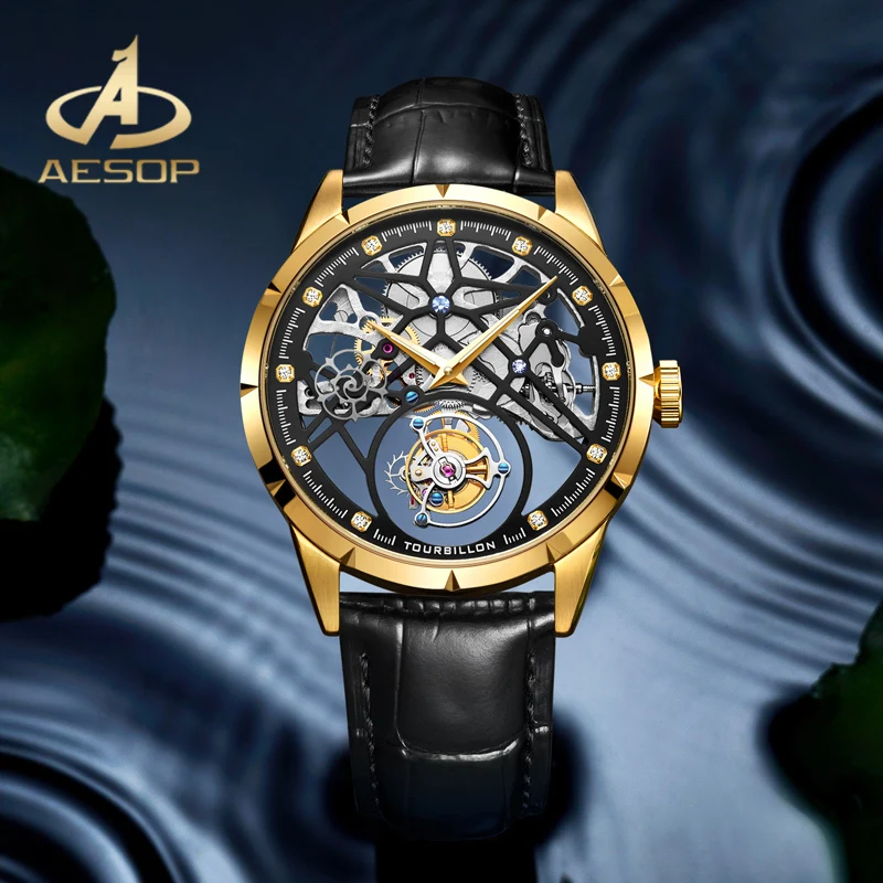 AESOP Mens Mechanical Watches 42mm Stainless Steel Tourbillon Watch Waterproof Sappire Sport Clock Golden Case
AESOP Mens Mechanical Watches 42mm Stainless Steel Tourbillon Watch Waterproof Sappire Sport Clock Golden Case