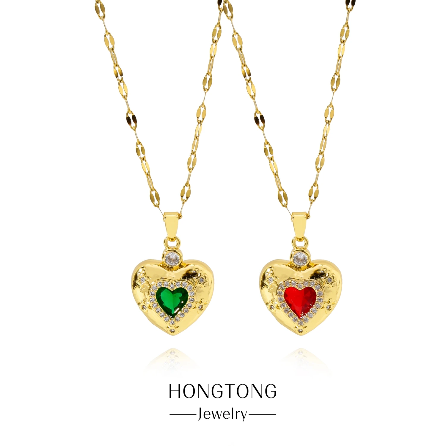 HONGTONG European And American Gold Plated Texture Inlaid Emerald Zircon Heart Pendant Necklace Does Not Fade Color Accessories
HONGTONG European And American Gold Plated Texture Inlaid Emerald Zircon Heart Pendant Necklace Does Not Fade Color Accessories
