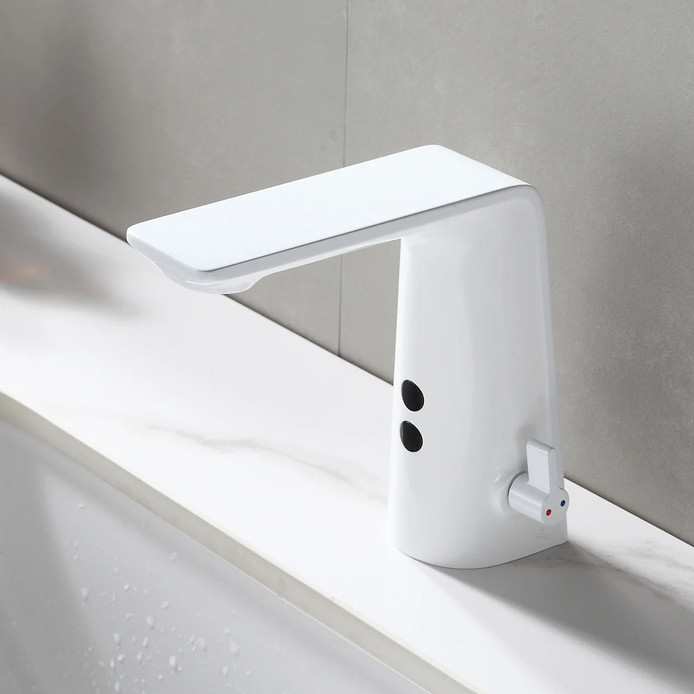 white automatic smart faucet taps body full brass brushed mixer water cold & hot ac 220 voltage and dc battery power
white automatic smart faucet taps body full brass brushed mixer water cold & hot ac 220 voltage and dc battery power