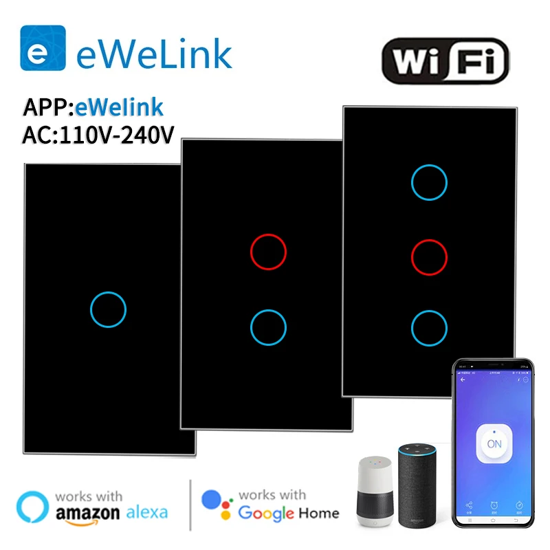 

EWelink App Wifi smart switch Bluetooth RF Alexa Google voice control Neutral wire/No neutral wire Install Touch light switch