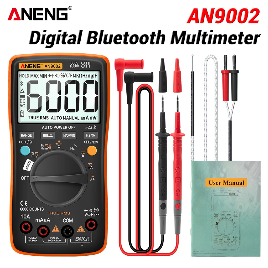 ANENG-AN9002 цифровой мультиметр тестер непрерывности сопротивления детектор 6000 отсчетов портативный многофункциональный измеритель черный
ANENG-AN9002 цифровой мультиметр тестер непрерывности сопротивления детектор 6000 отсчетов портативный многофункциональный измеритель черный