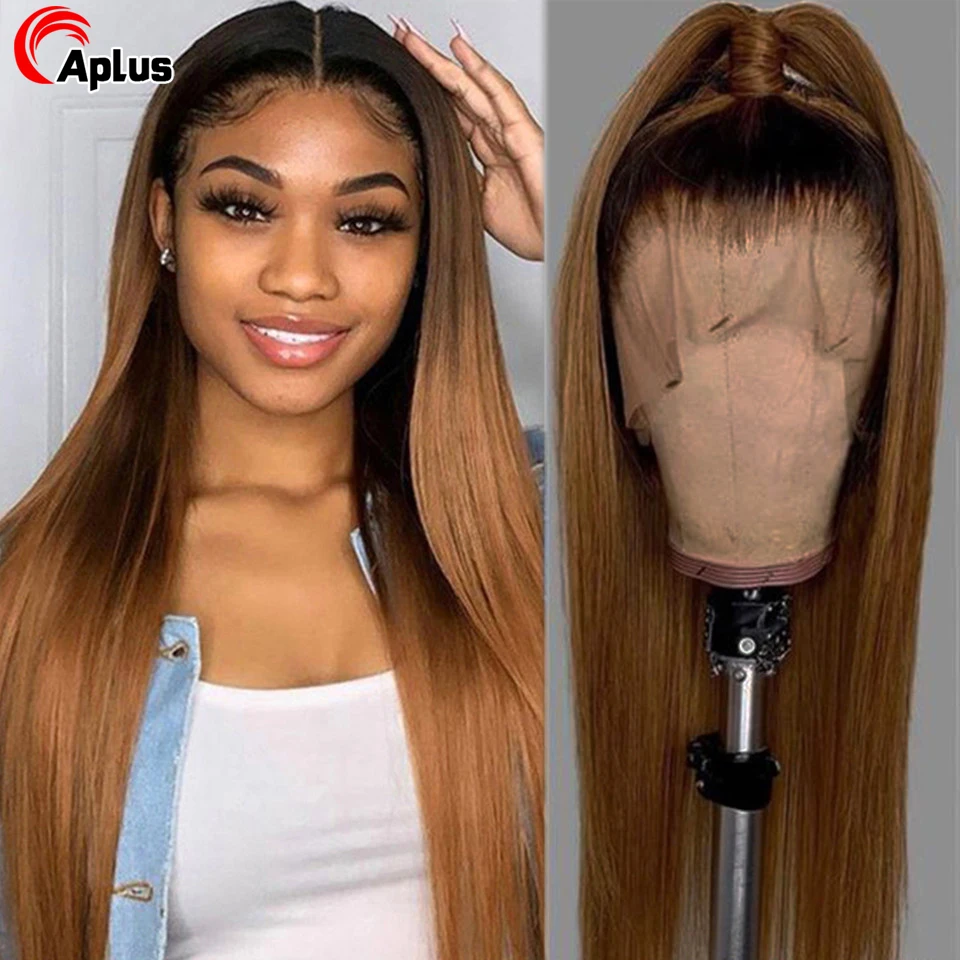 

Ombre Honey Blonde Straight Lace Front Human Hair Wigs For Women 1B 99J 13X4 HD Transparent Lace Frontal Wig Pre Plucked 180%
