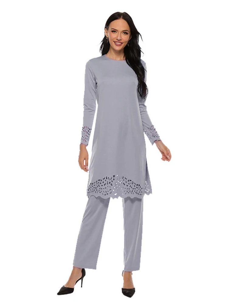 Women 2 Pieces Muslim Sets Long Blouse Top Pants Dubai Turkey Kaftan Casual Islamic Clothing Arab Abaya Robe Dress Ramadan Suits
Women 2 Pieces Muslim Sets Long Blouse Top Pants Dubai Turkey Kaftan Casual Islamic Clothing Arab Abaya Robe Dress Ramadan Suits
