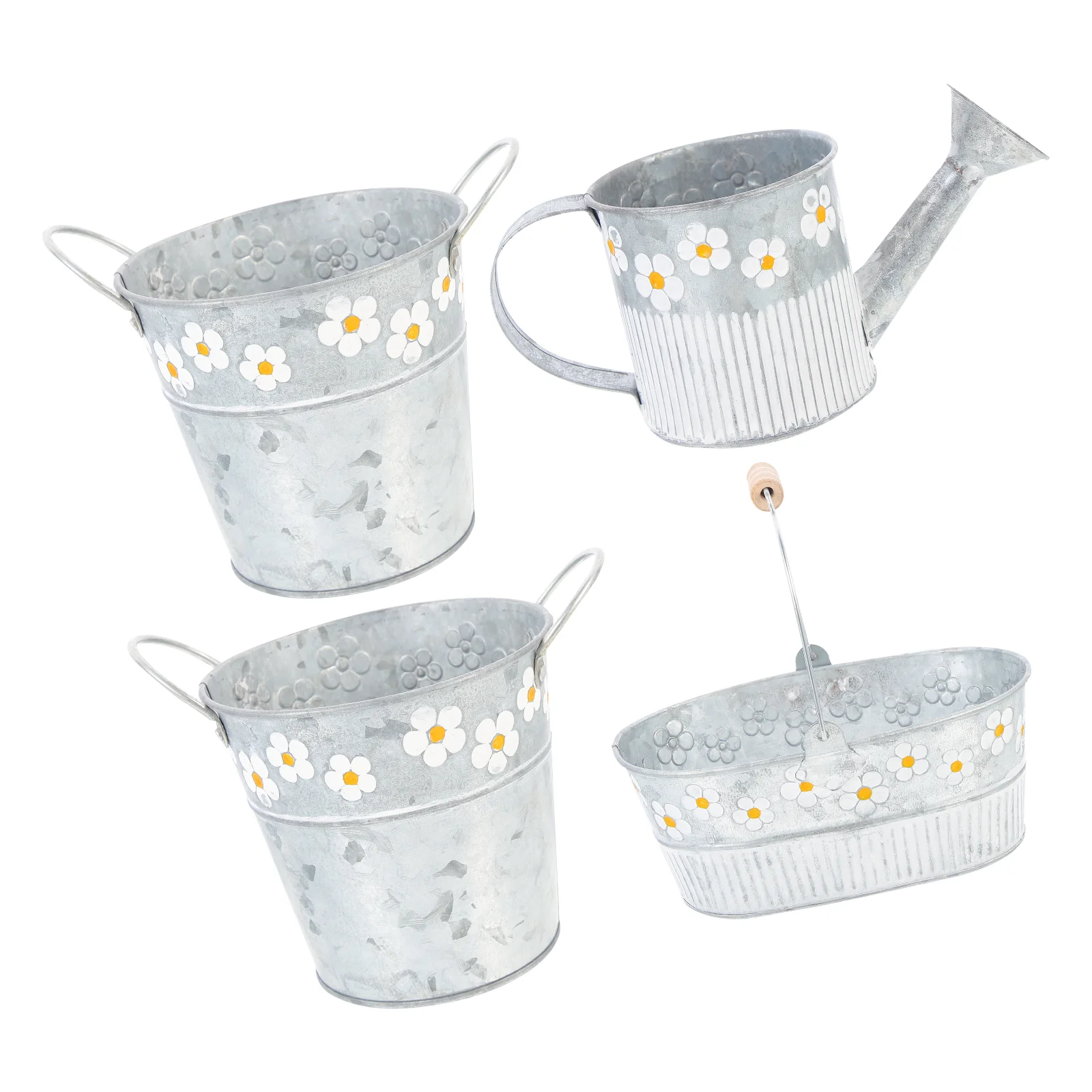 1 Set of Balcony Flower Buckets Household Flower Holders with Watering Can 
1 Set of Balcony Flower Buckets Household Flower Holders with Watering Can
