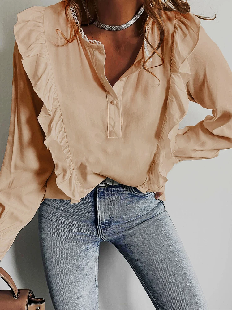 New Office Elegant Button Ruffles Design Blouse Shirt Female Casual All-match Blusa Fashion Women Commute Solid Long Sleeve Tops
New Office Elegant Button Ruffles Design Blouse Shirt Female Casual All-match Blusa Fashion Women Commute Solid Long Sleeve Tops