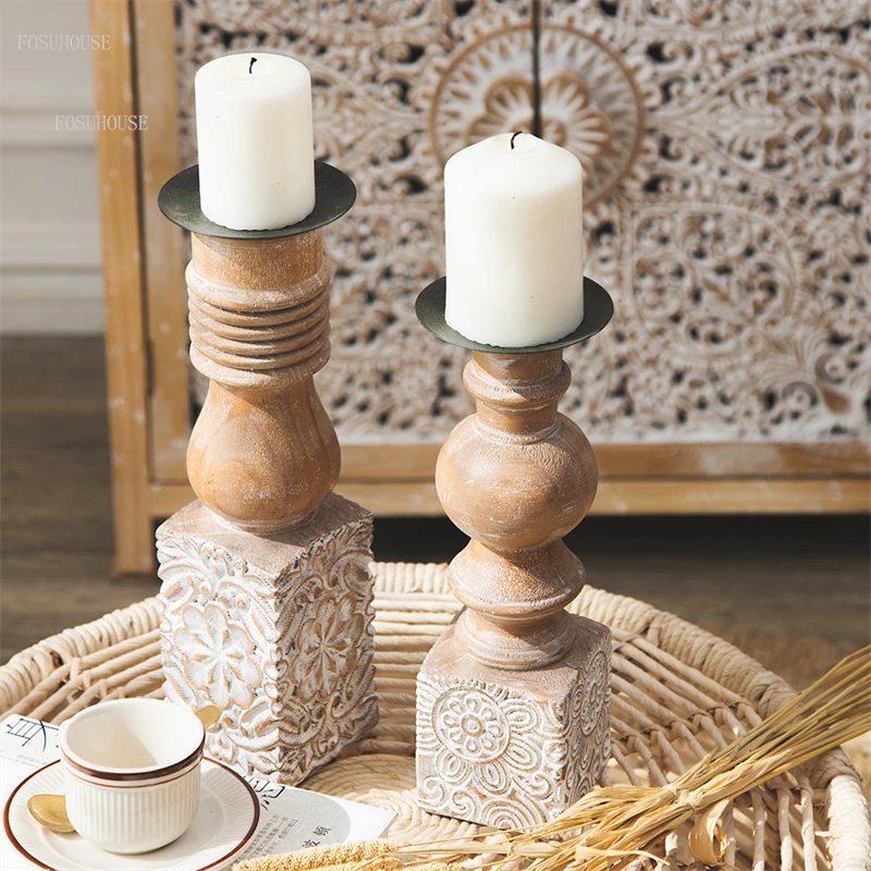 

Французские Ретро подсвечники для ароматерапии, домашнее украшение для гостиной, крыльца, скандинавский резной деревянный подсвечник, Свадебный декор