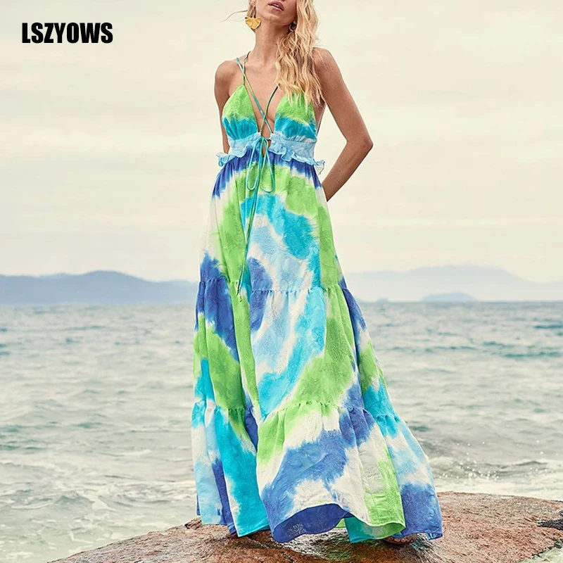 Boho Dress Women Casual V Neck Spaghetti Straps Tie Dye Printed Long Dress Summer Sexy Ruffles Loose Maxi Beach Dresses Vestidos
Boho Dress Women Casual V Neck Spaghetti Straps Tie Dye Printed Long Dress Summer Sexy Ruffles Loose Maxi Beach Dresses Vestidos