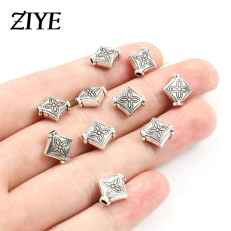 

20pcs Rhombus Spacer Alloy Beads Antique Silver Color Vintage Four Leaf Clover Pattern Loose Metal Beads for Making DIY Handmade